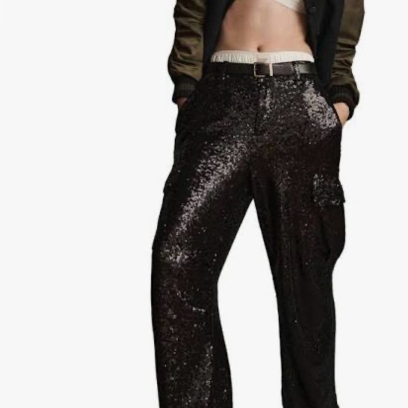 Anthropologie Pants - ANTHROPOLOGIE Black Sequin Cargo Pants Size 0